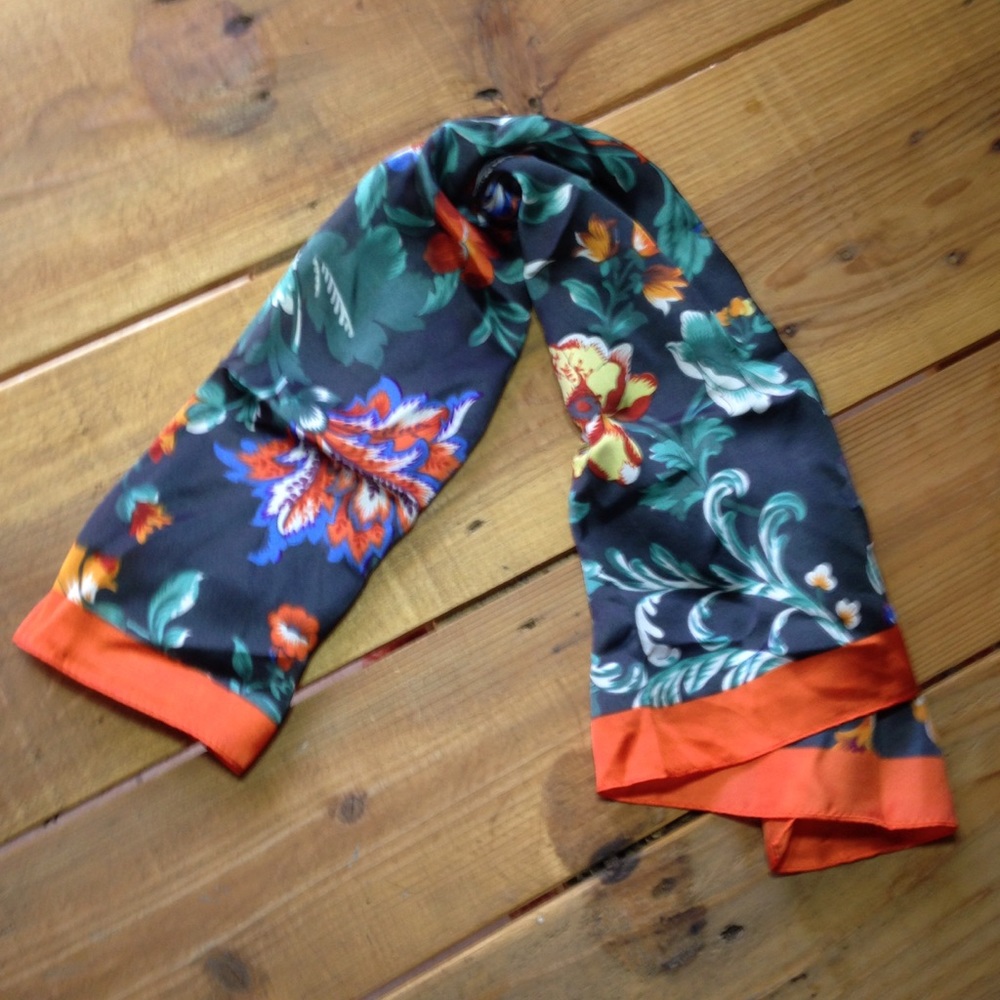 Saks 5th Avenue Orange Black Floral Print Scarf